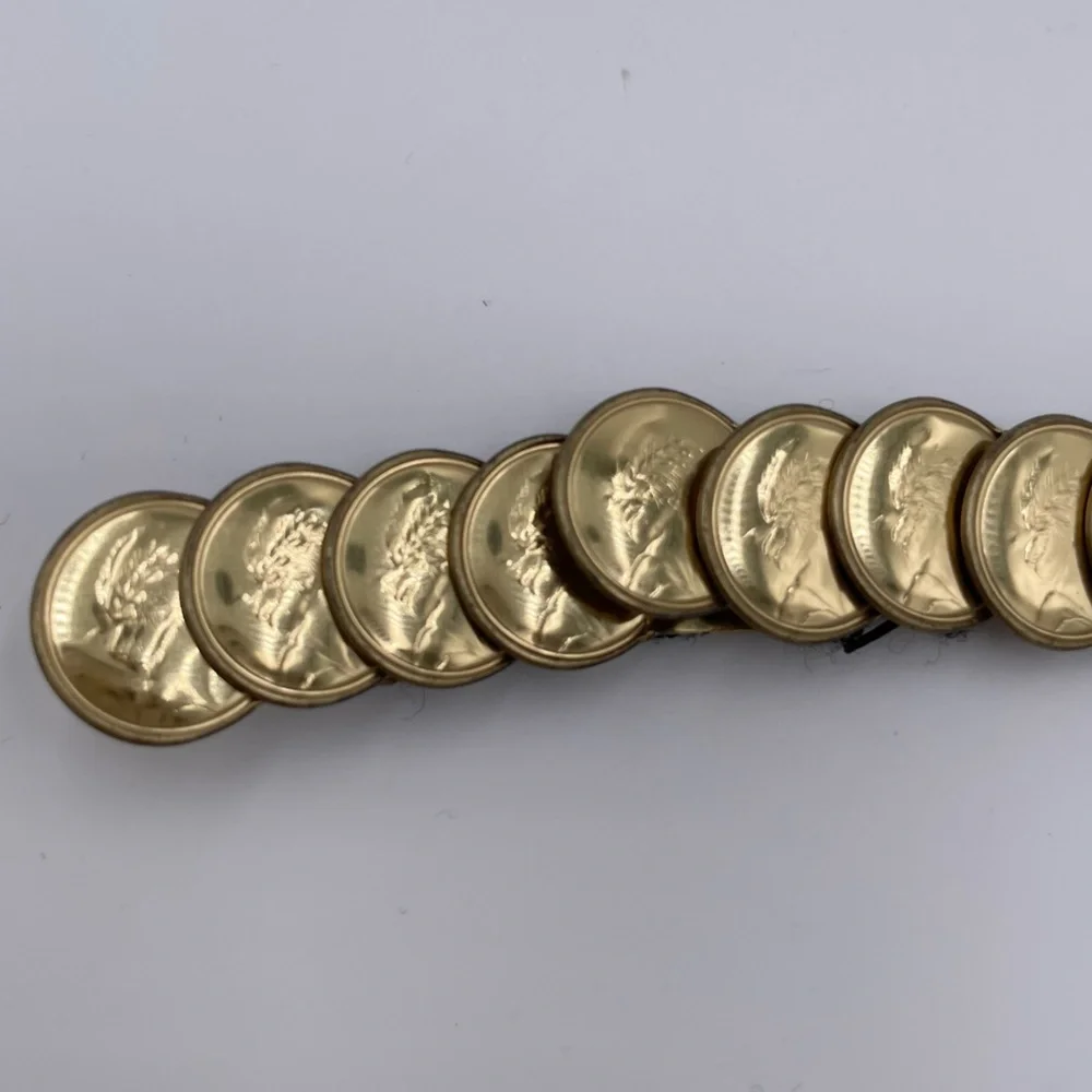 Vintage 80s Gold Coin Medallion Embossed Disc Stretch Belt One Size Boho Glam